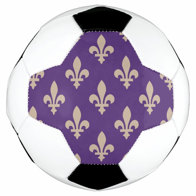 Fleur de Lis Pattern, Royal French Cream on Purple Soccer Ball (Front)