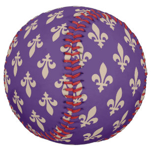 Fleur de Lis Pattern, Royal French Cream on Purple Softball
