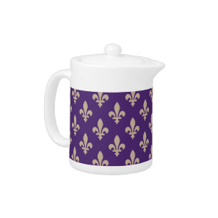 Fleur de Lis Pattern, Royal French Cream on Purple Teapot