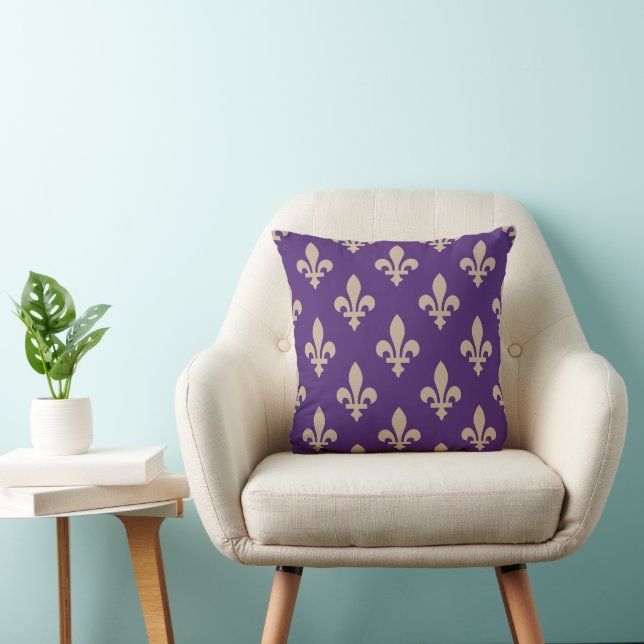 Fleur de Lis Pattern, Royal French Cream on Purple Throw Pillow (Chair)