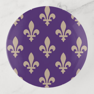 Fleur de Lis Pattern, Royal French Cream on Purple Trinket Tray