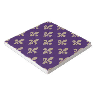 Fleur de Lis Pattern, Royal French Cream on Purple Trivet