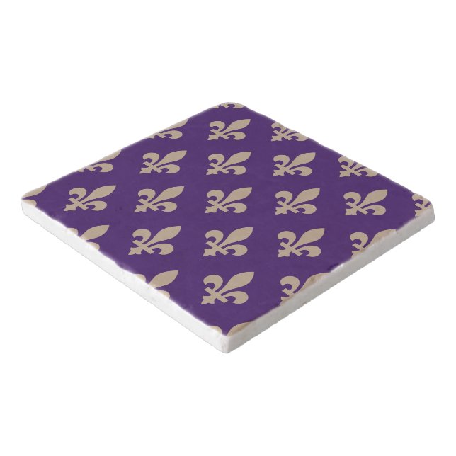 Fleur de Lis Pattern, Royal French Cream on Purple Trivet (Corner)