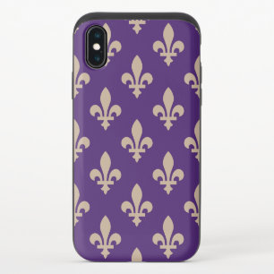 Fleur de Lis Pattern, Royal French Cream on Purple iPhone XS Slider Case