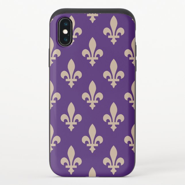 Fleur de Lis Pattern, Royal French Cream on Purple Uncommon iPhone Case (Back)