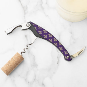 Fleur de Lis Pattern, Royal French Cream on Purple Waiter's Corkscrew