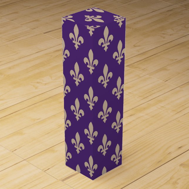 Fleur de Lis Pattern, Royal French Cream on Purple Wine Box (Front)