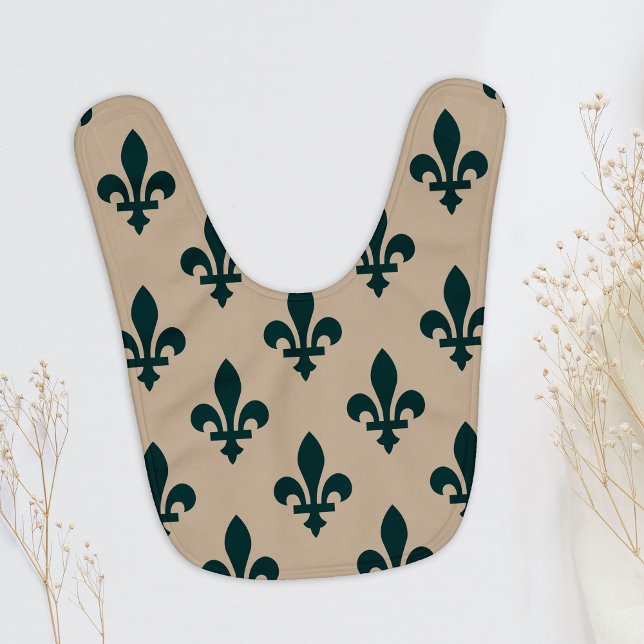Fleur de Lis Pattern, Royal French Green on Cream Baby Bib (Creator Uploaded)