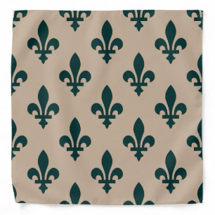 Fleur de Lis Pattern, Royal French Green on Cream Bandana
