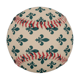 Fleur de Lis Pattern, Royal French Green on Cream Baseball
