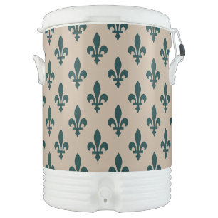 Fleur de Lis Pattern, Royal French Green on Cream Beverage Cooler