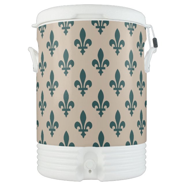 Fleur de Lis Pattern, Royal French Green on Cream Beverage Cooler (Front)