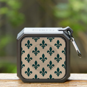 Fleur de Lis Pattern, Royal French Green on Cream Bluetooth Speaker