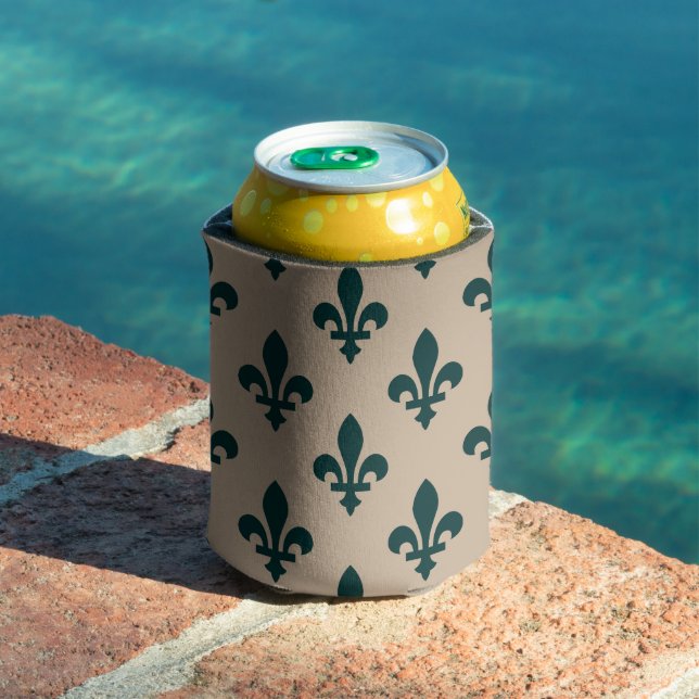 Fleur de Lis Pattern, Royal French Green on Cream Can Cooler (In Situ Pool)