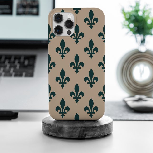 Fleur de Lis Pattern, Royal French Green on Cream Case-Mate iPhone Case (Creator Uploaded)