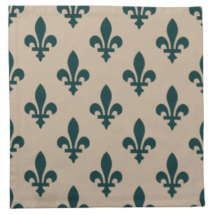 Fleur de Lis Pattern, Royal French Green on Cream Cloth Napkin