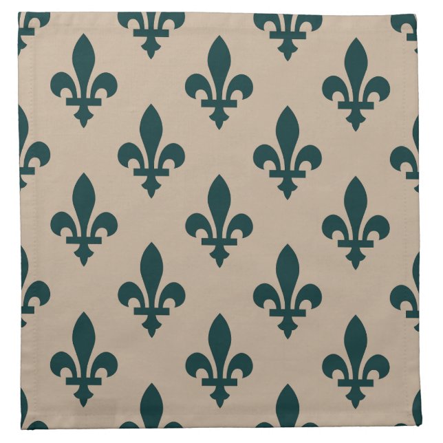 Fleur de Lis Pattern, Royal French Green on Cream Cloth Napkin (Front)