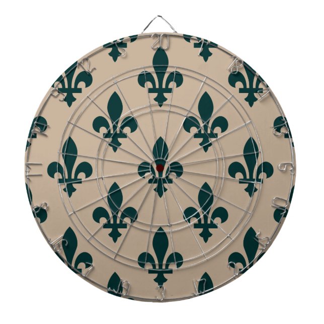 Fleur de Lis Pattern, Royal French Green on Cream Dart Board (Front)