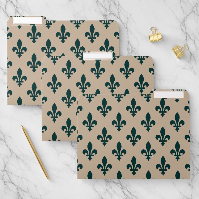 Fleur de Lis Pattern, Royal French Green on Cream File Folder (Set)