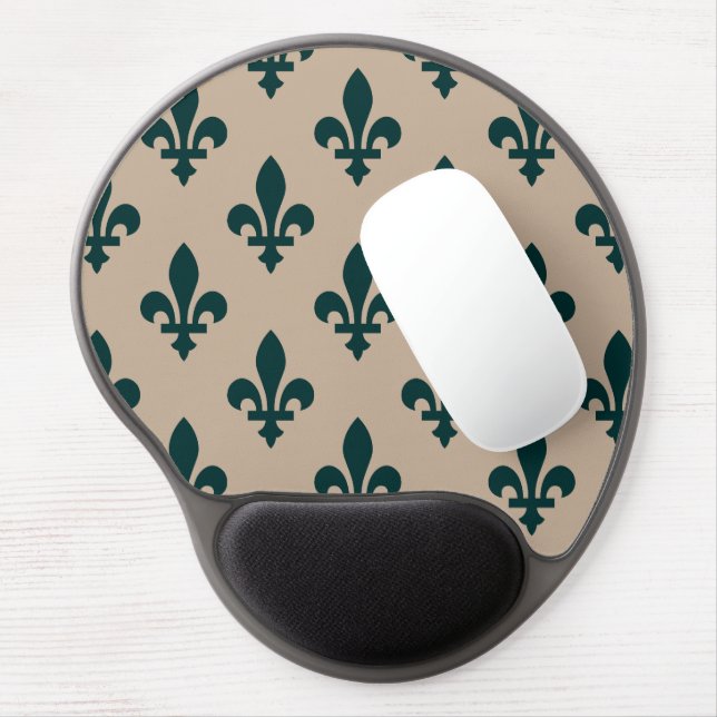 Fleur de Lis Pattern, Royal French Green on Cream Gel Mouse Pad (Left Side)