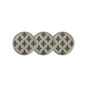 Fleur de Lis Pattern, Royal French Green on Cream Golf Ball Marker