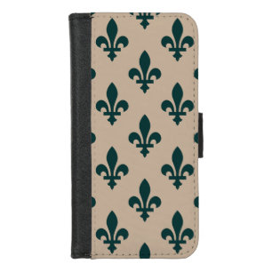 Fleur de Lis Pattern, Royal French Green on Cream iPhone 8/7 Wallet Case