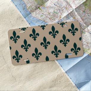 Fleur de Lis Pattern, Royal French Green on Cream License Plate