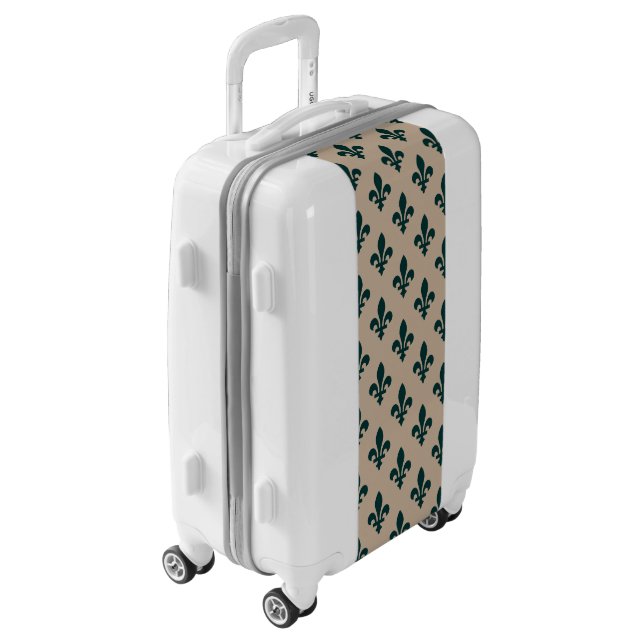 Fleur de Lis Pattern, Royal French Green on Cream Luggage (Rotated Left)