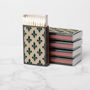Fleur de Lis Pattern, Royal French Green on Cream Matchboxes