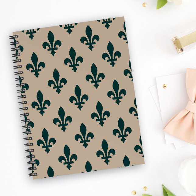 Fleur de Lis Pattern, Royal French Green on Cream Notebook (Creator Uploaded)