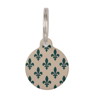 Fleur de Lis Pattern, Royal French Green on Cream Pet ID Tag