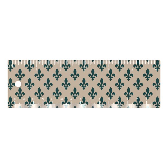 Fleur de Lis Pattern, Royal French Green on Cream Ruler (Front)