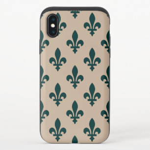 Fleur de Lis Pattern, Royal French Green on Cream iPhone XS Slider Case