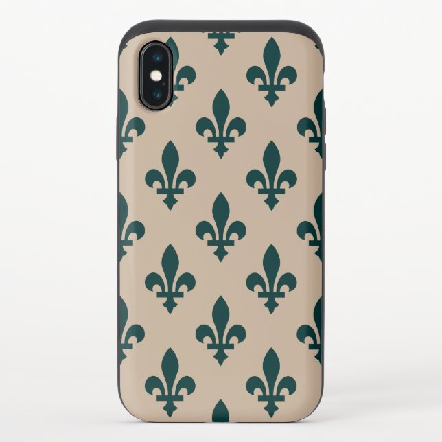 Fleur de Lis Pattern, Royal French Green on Cream Uncommon iPhone Case (Back)