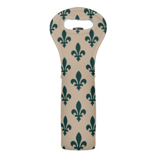 Fleur de Lis Pattern, Royal French Green on Cream Wine Bag