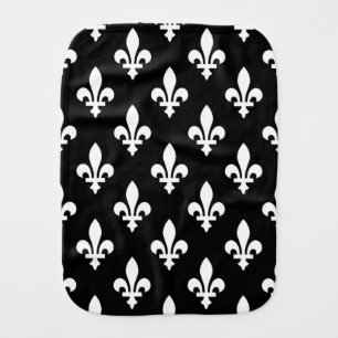 Fleur de Lis Pattern, Royal French, White on Black Baby Burp Cloth