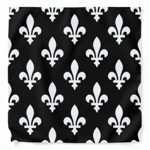 Fleur de Lis Pattern, Royal French, White on Black Bandana