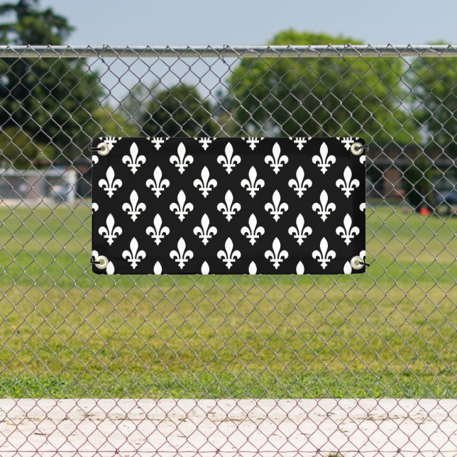 Fleur de Lis Pattern, Royal French, White on Black Banner (Insitu)