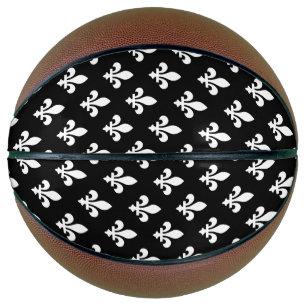 Fleur de Lis Pattern, Royal French, White on Black Basketball