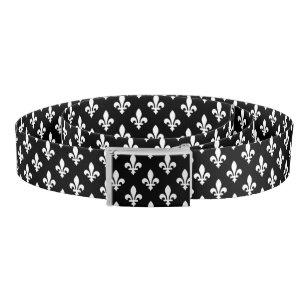 Fleur de Lis Pattern, Royal French, White on Black Belt