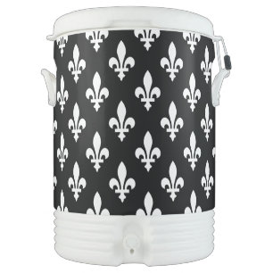 Fleur de Lis Pattern, Royal French, White on Black Beverage Cooler