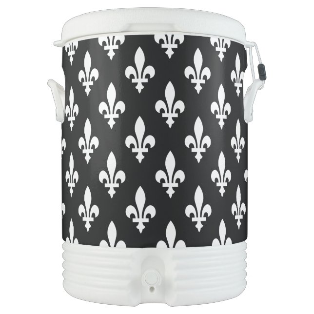 Fleur de Lis Pattern, Royal French, White on Black Beverage Cooler (Front)