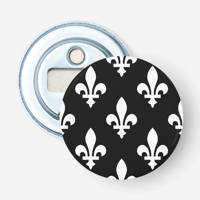 Fleur de Lis Pattern, Royal French, White on Black Bottle Opener (Front)
