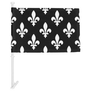 Fleur de Lis Pattern, Royal French, White on Black Car Flag