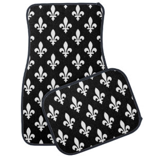 Fleur de Lis Pattern, Royal French, White on Black Car Floor Mat