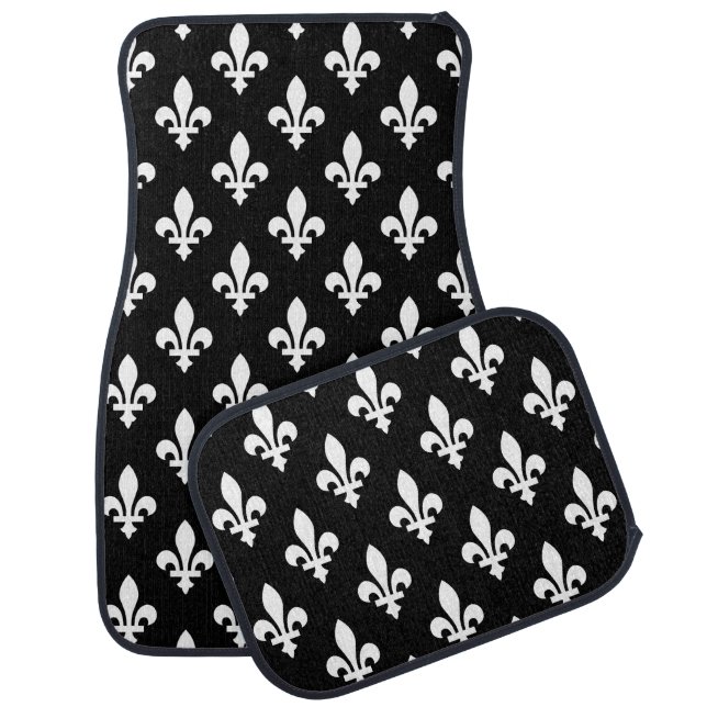 Fleur de Lis Pattern, Royal French, White on Black Car Floor Mat (Set)
