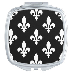 Fleur de Lis Pattern, Royal French, White on Black Compact Mirror