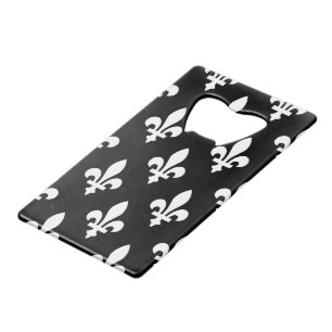 Fleur de Lis Pattern, Royal French, White on Black Credit Card Bottle Opener
