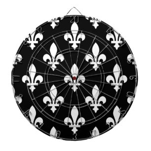 Fleur de Lis Pattern, Royal French, White on Black Dart Board