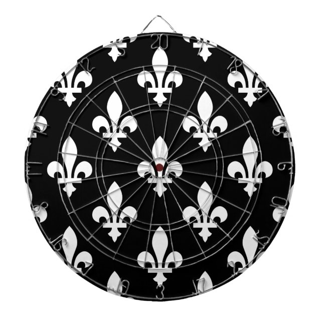 Fleur de Lis Pattern, Royal French, White on Black Dart Board (Front)